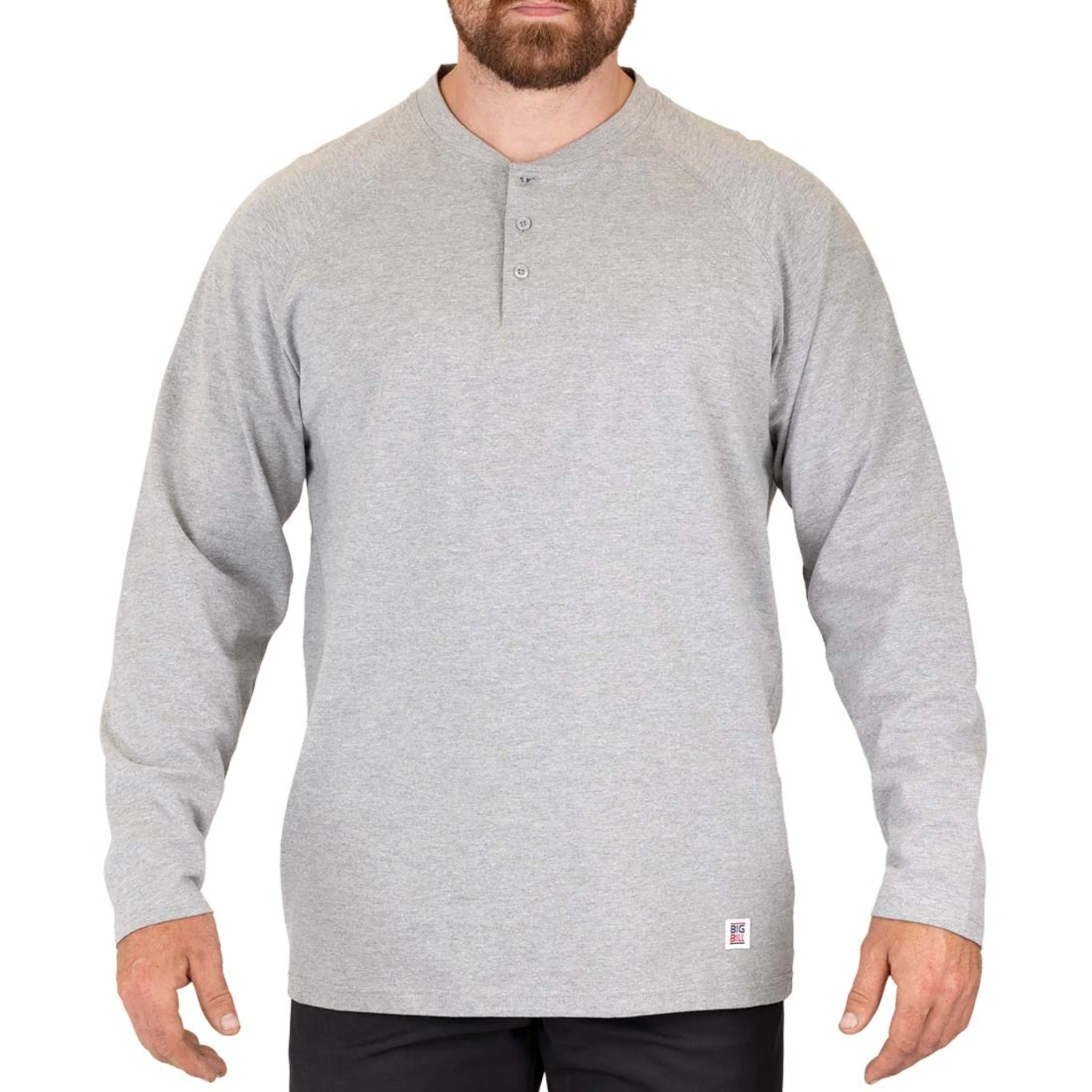 BIG BILL® Heavyweight Long Sleeve Henley T-shirt - Gray - Image 3