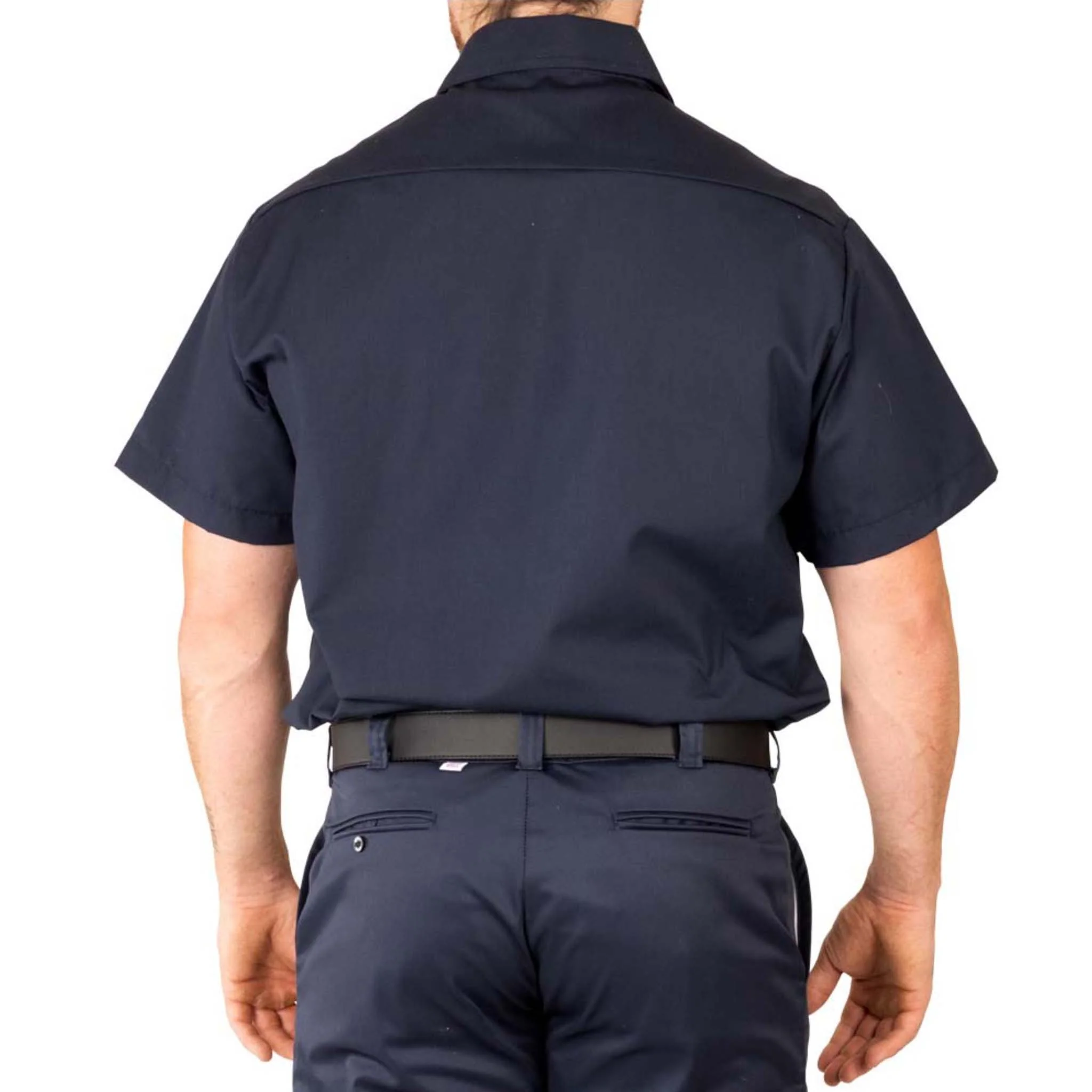 Short Sleeve Pocketless Work Shirt - Navy - Image 4